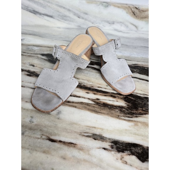 Rag & Bone Gray Suede Studded Open Toe Slip On Block Heels Sandals 37 Minimalist - Picture 10 of 10